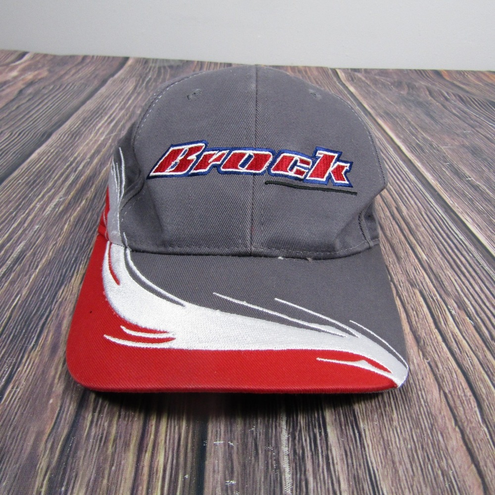 Brock Hat Cap Strap Back Gray Red Embroidered Graphic Bill Mens One‎ Size